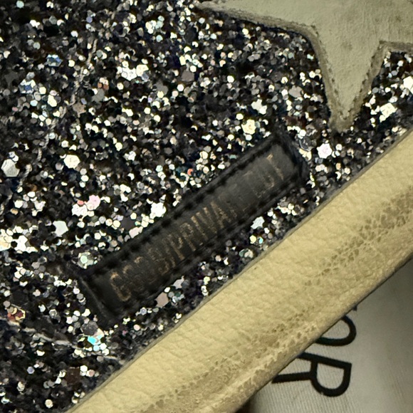 Golden Goose Deluxe Brand Super-Star Sneakers Black Silver Glitter Size 10 - Picture 7 of 12